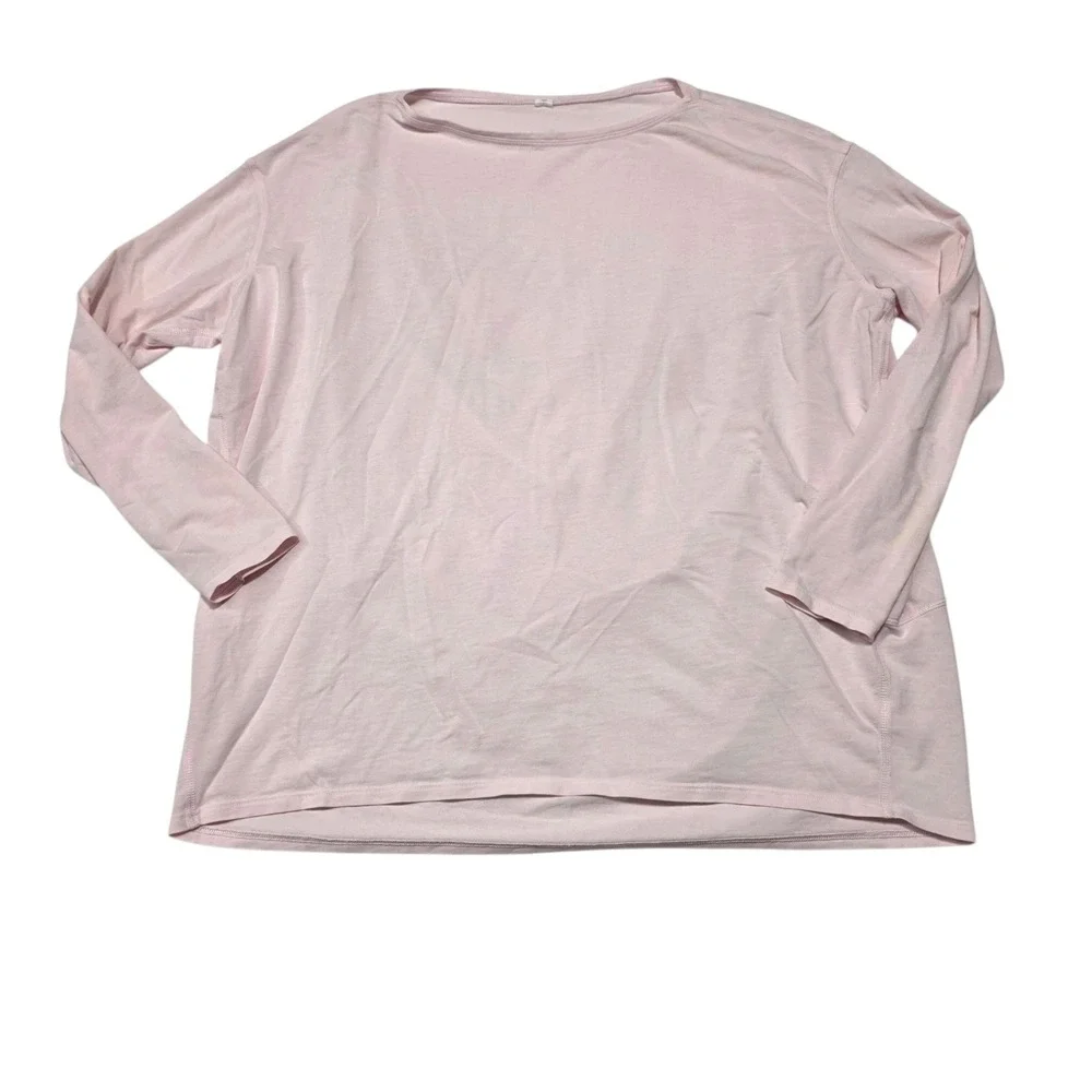 Lululemon Back In Action Long Sleeve Women Size 12 Pink Pima Cotton Scoop Neck